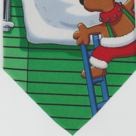 HALLMARK - YULE TIE NECKTIE - CHRISTMAS = SANTA & SILLY REINDEER - POLYESTER - Picture 1 of 3